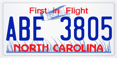 NC license plate ABE3805