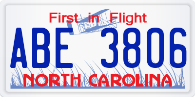 NC license plate ABE3806