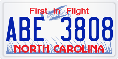 NC license plate ABE3808