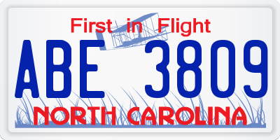 NC license plate ABE3809