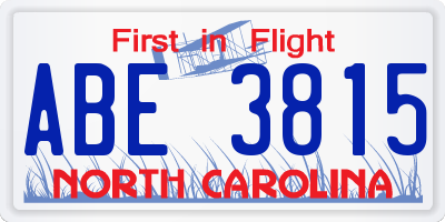 NC license plate ABE3815