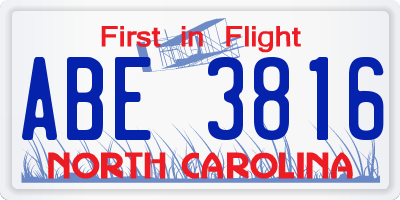 NC license plate ABE3816