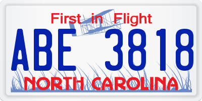 NC license plate ABE3818