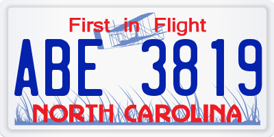 NC license plate ABE3819