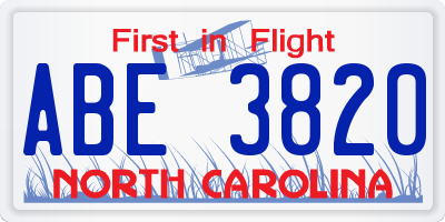 NC license plate ABE3820