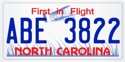 NC license plate ABE3822