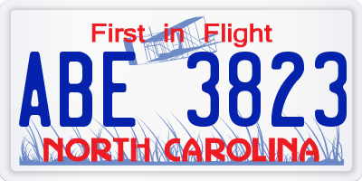NC license plate ABE3823
