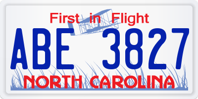 NC license plate ABE3827