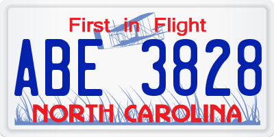 NC license plate ABE3828
