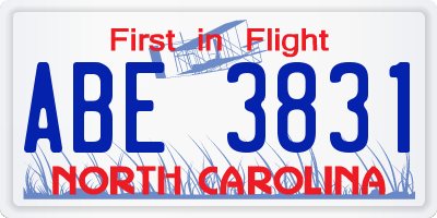 NC license plate ABE3831