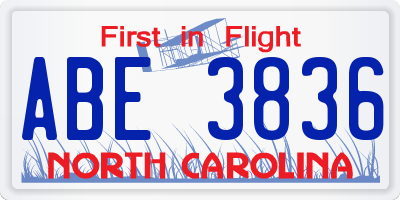 NC license plate ABE3836