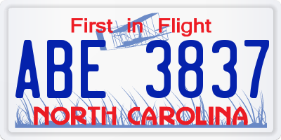 NC license plate ABE3837