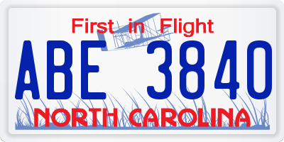 NC license plate ABE3840
