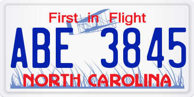 NC license plate ABE3845