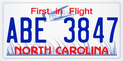 NC license plate ABE3847
