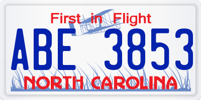 NC license plate ABE3853