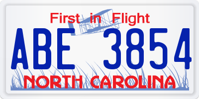 NC license plate ABE3854
