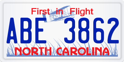 NC license plate ABE3862