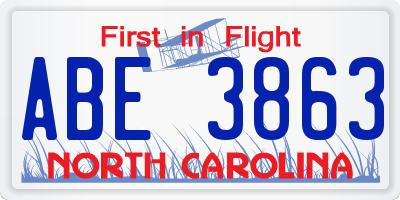 NC license plate ABE3863