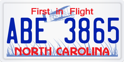 NC license plate ABE3865