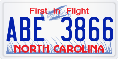 NC license plate ABE3866