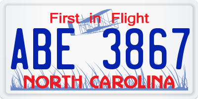NC license plate ABE3867
