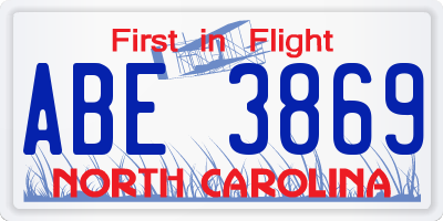 NC license plate ABE3869