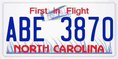 NC license plate ABE3870