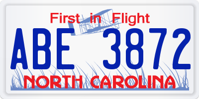 NC license plate ABE3872