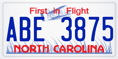 NC license plate ABE3875