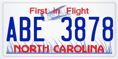 NC license plate ABE3878