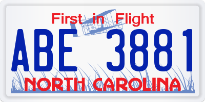 NC license plate ABE3881