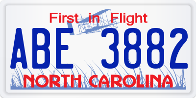 NC license plate ABE3882