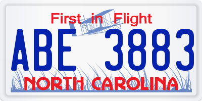 NC license plate ABE3883