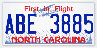 NC license plate ABE3885