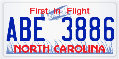 NC license plate ABE3886