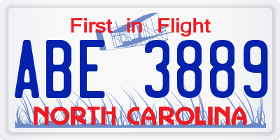 NC license plate ABE3889