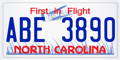 NC license plate ABE3890