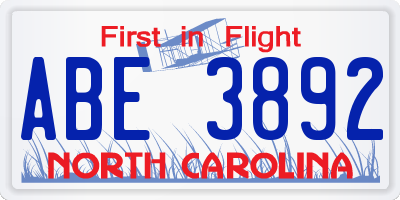 NC license plate ABE3892