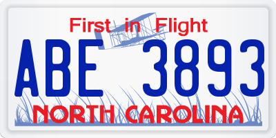 NC license plate ABE3893