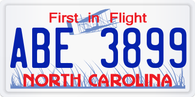 NC license plate ABE3899