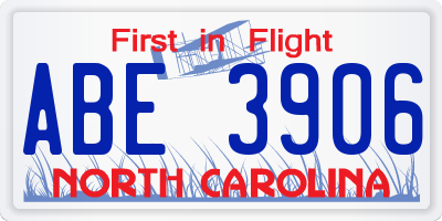 NC license plate ABE3906