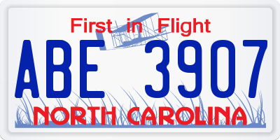 NC license plate ABE3907
