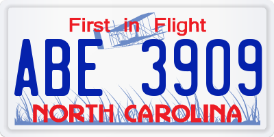 NC license plate ABE3909