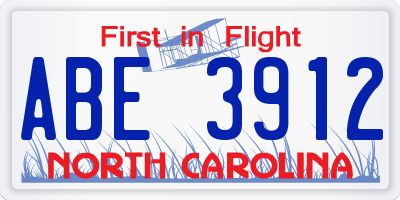 NC license plate ABE3912