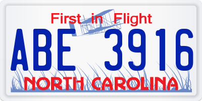 NC license plate ABE3916