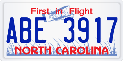 NC license plate ABE3917