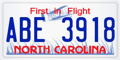 NC license plate ABE3918