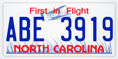 NC license plate ABE3919