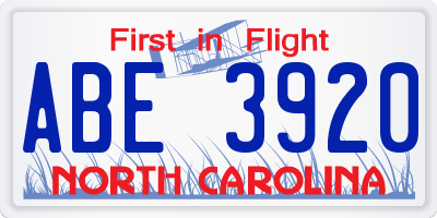 NC license plate ABE3920